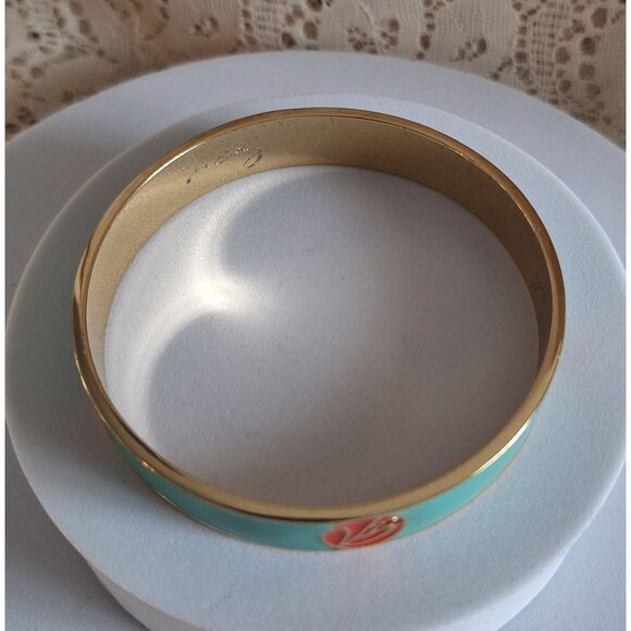 Vera Bradley "You Are My Sunshine" Gold & Turquoise Enamel Bangle Bracelet - Picture 8 of 11